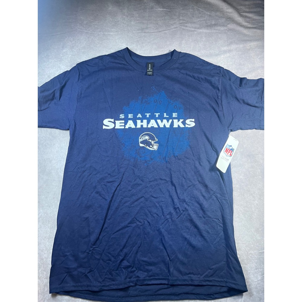 Gildan Seattle Seahawks T-Shirt Mens Large Navy Blue NFL Team Apparel Graphic